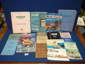A quantity of vintage car manuals to include; Morris Minor, VW Beetle 68', Cortina 68',