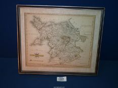 A framed map of North Wales published Sept. 1st 1787 by J. Cary, 12 3/4" x 10 3/4" incl.