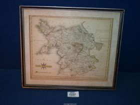 A framed map of North Wales published Sept. 1st 1787 by J. Cary, 12 3/4" x 10 3/4" incl.