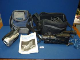 Two Video Cameras - A Sony CCD-V600E Video Hi8 Handycam and a Hitachi VM-E368E 8mm Camcorder.