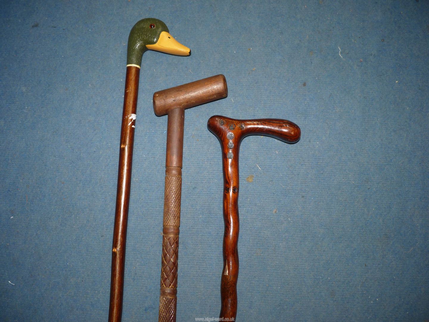 Three walking sticks, one with carved duck head, - Image 2 of 3