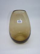 A 20th C very heavy, thick Scandinavian smoked glass vase with smooth rounded rim,