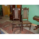 A Pair of satinwood framed side/hall chairs having caned seats and backs and standing on turned