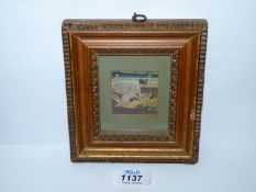 A framed Miniature (2" x 2") of an 18th century erotic scene of an "Indian Prince and Concubine in