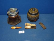 A small quantity of smoking items including two Silver rimmed and collar cheroot holders[one case]