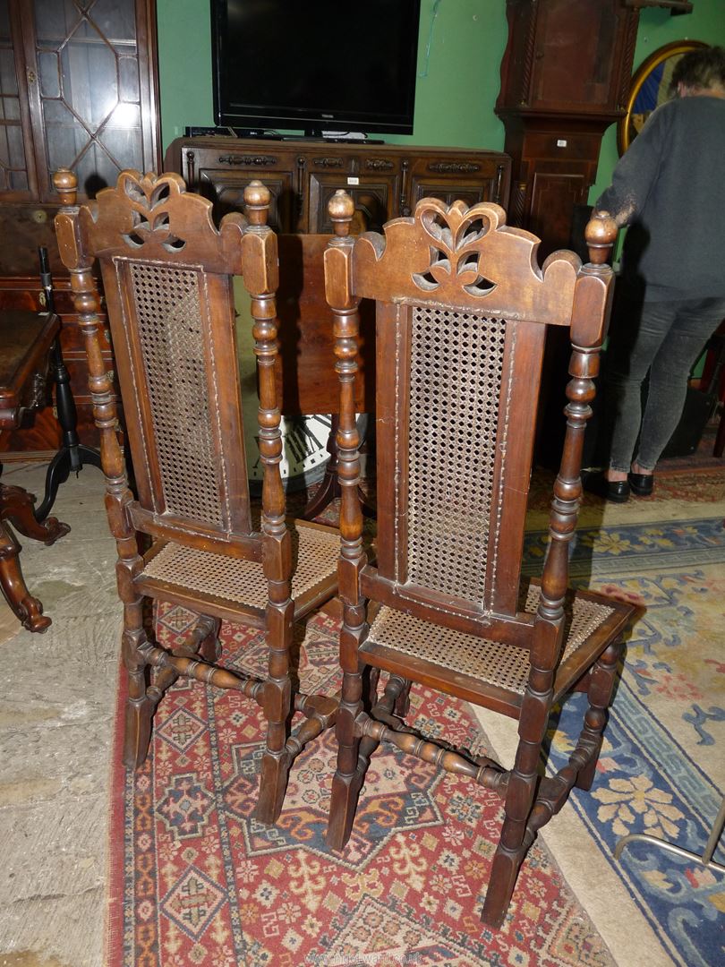 A Pair of satinwood framed side/hall chairs having caned seats and backs and standing on turned - Image 3 of 4