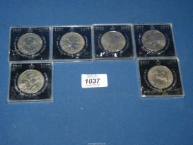 Six 1952-1977 Silver Jubilee Crowns in cases.