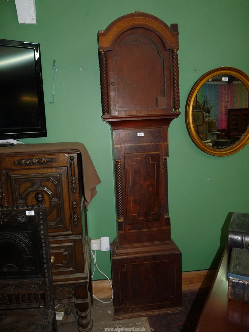 A Mahogany long-case clock Case having intricate light and dark-wood stringing,