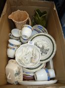 A Czechoslovakian bone china blue part tea set to include; six cups, saucers and tea plates,