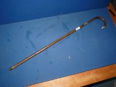 A Silver bound/mounted walking cane, hallmark worn. 33 7/8" long.