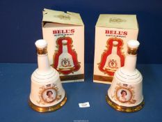 Two Bell's Scotch Whisky bells for Queen Elizabeth II 60th birthday, both boxed and sealed.