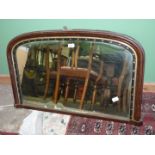 A 'D' shape Over-mantel darkwood Mirror with black and gilt inner surround, a/f,