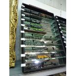 A wall hanging multi-shelf mirrored back wall shelf unit, 32" x 21" x 2 3/4" deep approx.