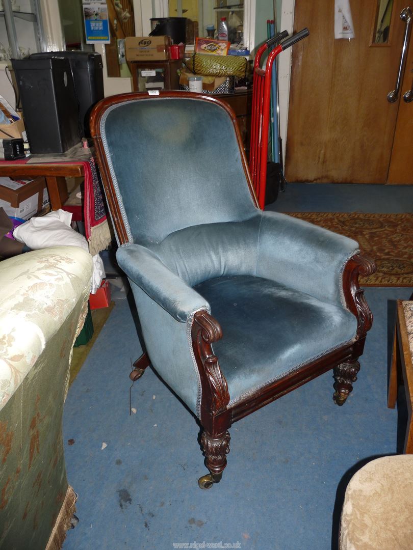A circa 1900 Mahogany framed nursing chair standing on turned and fluted front legs and upholstered - Image 3 of 3