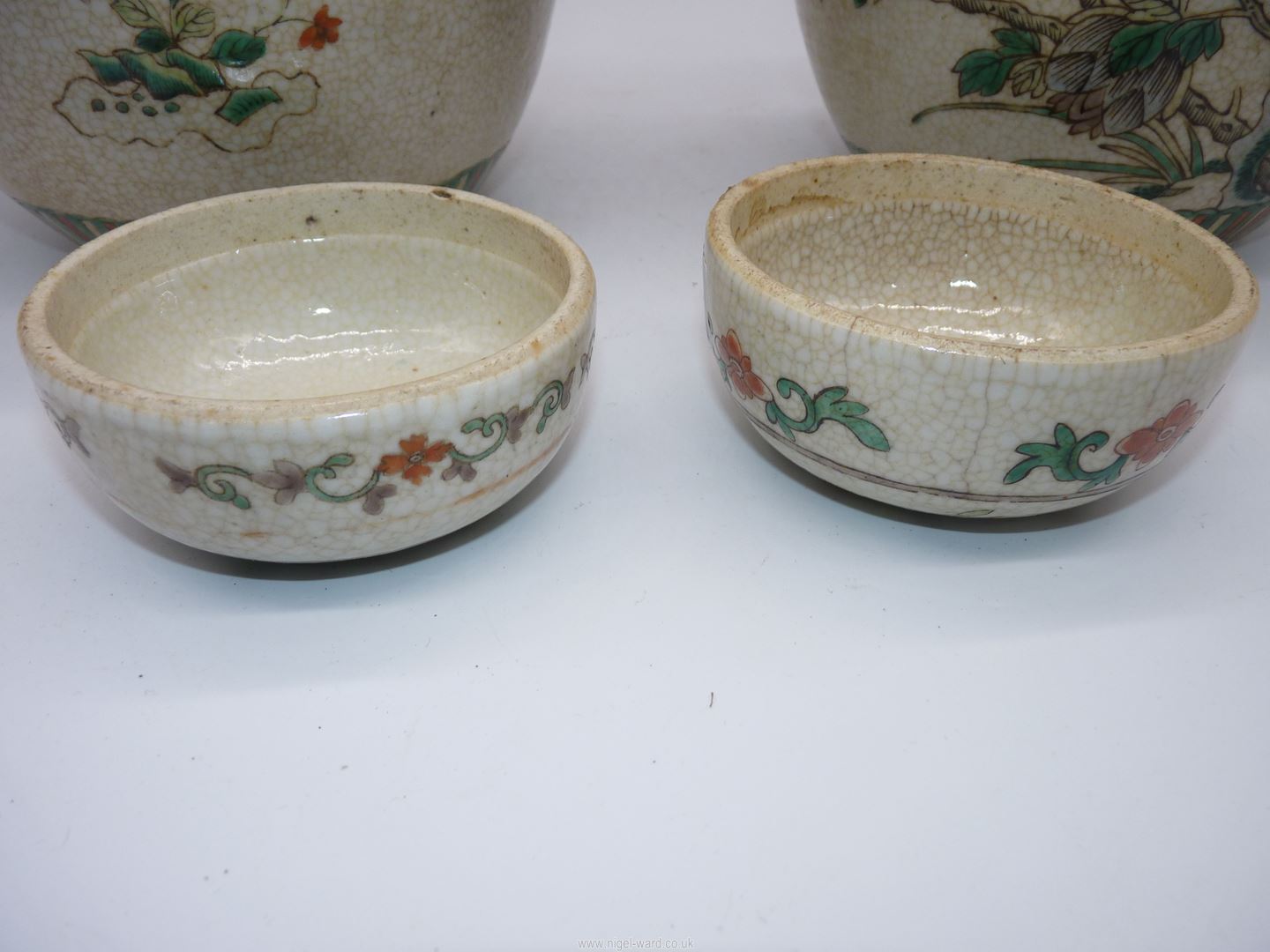 A pair of Oriental crackle glazed poly chrome ginger jars, - Image 3 of 20