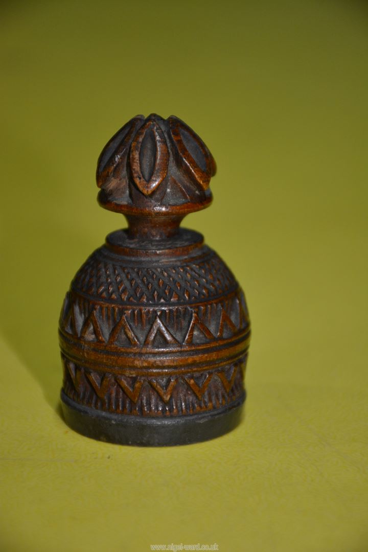 A 19th century Austrian heavily carved decorative moon shape circular wooden Flask with coat of - Image 12 of 15