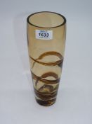 A 20th C heavy coffee coloured tapered glass vase with inset 'Corkscrew' amber bands rising from