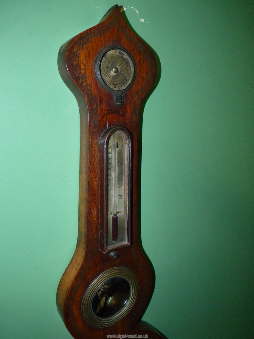 A Mahogany five-point mercury barometer with barometer, convex mirror, thermometer, - Image 3 of 6