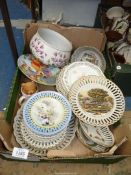 A quantity of china to include ribbon plates and a Portmeirion bowl.