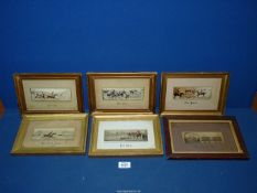 A set of five framed Hunting scene Silk pictures by Thomas Stevens,