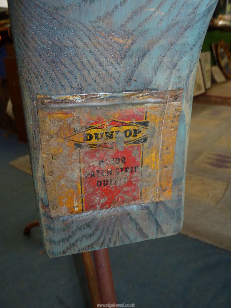 A wooden and metal child's rocker, 'Dunlop "Major" Patch Strip Outfit' label to back of seat. - Image 2 of 2