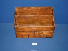 A small correspondence Rack with two drawers, 12 1/2" wide x 5" deep x 9" high.