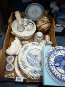 A quantity of china to include two Polly Anna trinket pots, Crested ware handled vase, Jersey ware,