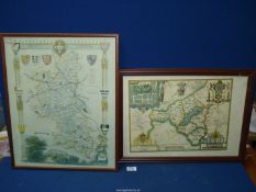 Two framed Prints of maps, Radnor 21'' x 15 1/2'' overall and Buckinghamshire, 17" x 21" overall.