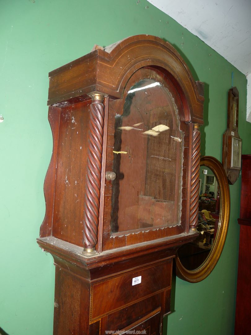 A Mahogany long-case clock Case having intricate light and dark-wood stringing, - Image 3 of 3