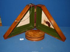 A measuring instrument Case and an oval lidded box with marquetry detail of a rose to the lid.