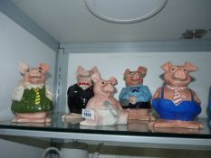 A set of five National Westminster Bank Piggy banks, Baby Pig, etc., all with stoppers.