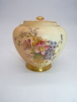 A lobed Royal Worcester blush jar and cover, painted with flowers and foliage, pattern no: 1314,