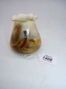 A hand painted James Stinton Royal Worcester vase, painted pair of pheasants in a woodland glade,