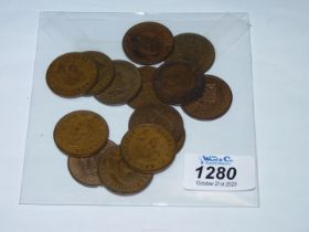 Eight South Africa 1d coins, dated 1940s and six Jersey coins, dated 1937-1947.
