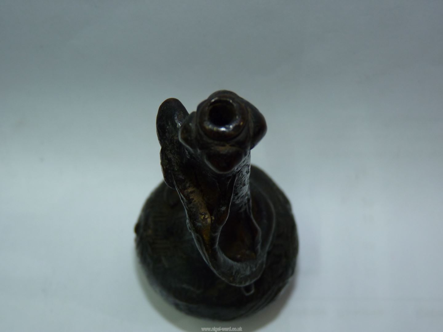 An antique Chinese bottle vase with entwined dragon, dark age patina in semi excavated condition, - Image 4 of 8