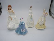 Four bone china figures of ladies including Royal Worcester 'Invitation' and 'The Bride',