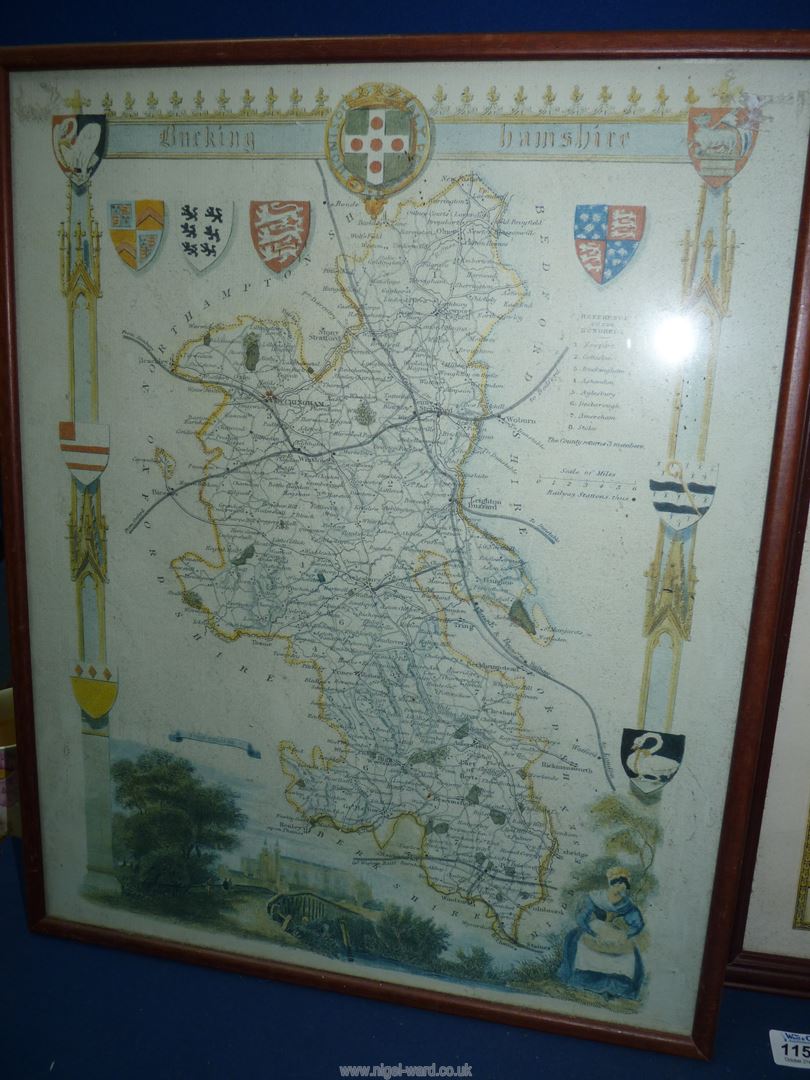 Two framed Prints of maps, Radnor 21'' x 15 1/2'' overall and Buckinghamshire, 17" x 21" overall. - Image 3 of 3