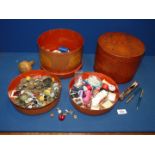 A quantity of miscellanea to include a red lacquered Oriental style sewing box with contents