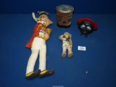 Three novelty Money boxes "Save and Smile", Sailor and Post box, along with a "Sunny Jim'' soft toy.