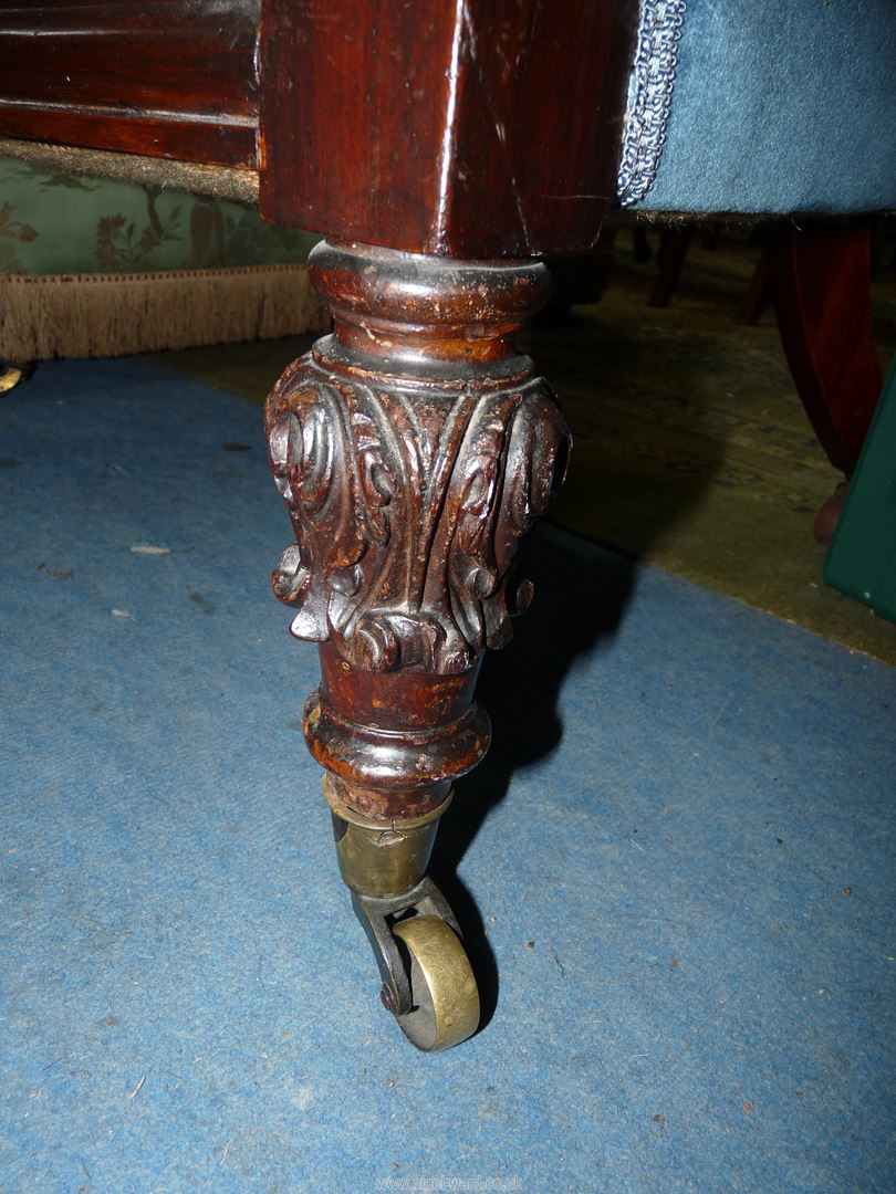 A probably 19th century dark Mahogany show framed armchair standing on turned and carved front legs - Image 4 of 5