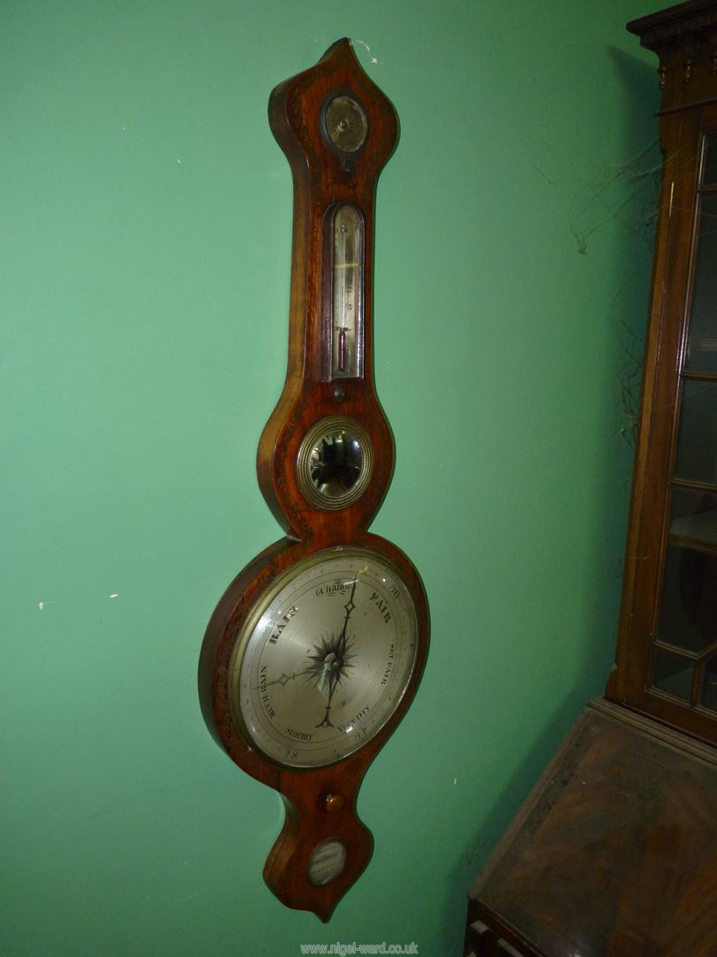 A Mahogany five-point mercury barometer with barometer, convex mirror, thermometer, - Image 2 of 6