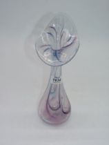 A vintage 'Jack in the Pulpit' glass vase, having multi coloured swirls inside clear body,