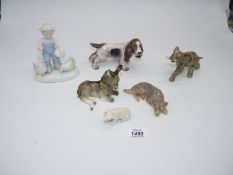 A small quantity of animal figures including Royal Copenhagen dog, piglet, spaniel,