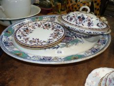 A large Turkey plate in 'Milan' pattern (some crazing) and a Wedgwood serving dish and two plates
