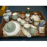 A box of china to include Wedgwood cups and saucers, some a/f.