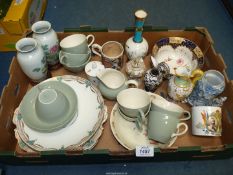 A box of china to include Wedgwood cups and saucers, some a/f.