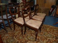 A set of six Rosewood balloon back dining chairs standing on turned eight-sided front legs and