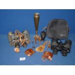 A quantity of miscellanea including binoculars, one pair by Chinon 8 x 40, brass vase,