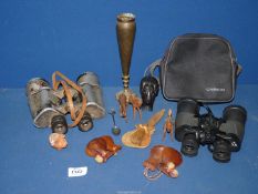 A quantity of miscellanea including binoculars, one pair by Chinon 8 x 40, brass vase,