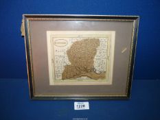 A framed map of Hampshire by John Seller, 10 1/2" x 8 1/2" incl. frame, 5 3/4" x 4 3/4" map size.